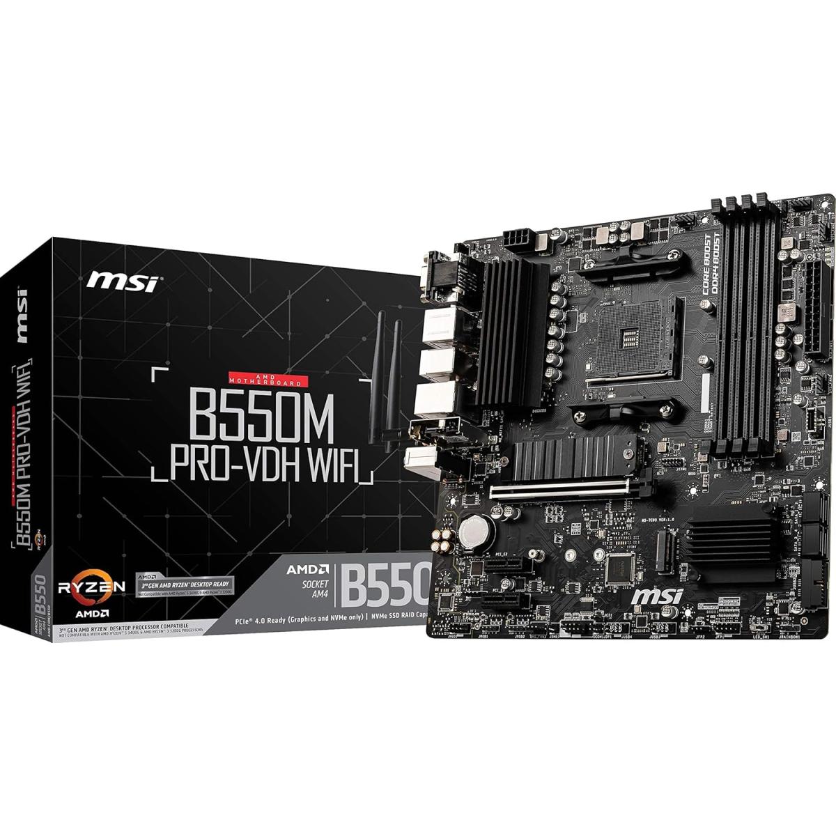 MSI B550M PRO-VDH WIFI, AMD AM4 RYZEN 5000, 4000, 3000 Series /DDR4/PCIe 4.0/2xM.2 - mATX Motherboard