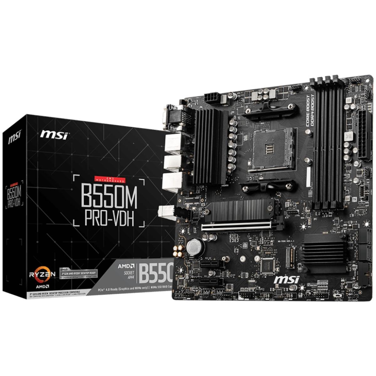 MSI B550M PRO-VDH, AMD AM4 RYZEN 5000, 4000, 3000 Series /DDR4/PCIe 4.0/2xM.2 - mATX Motherboard
