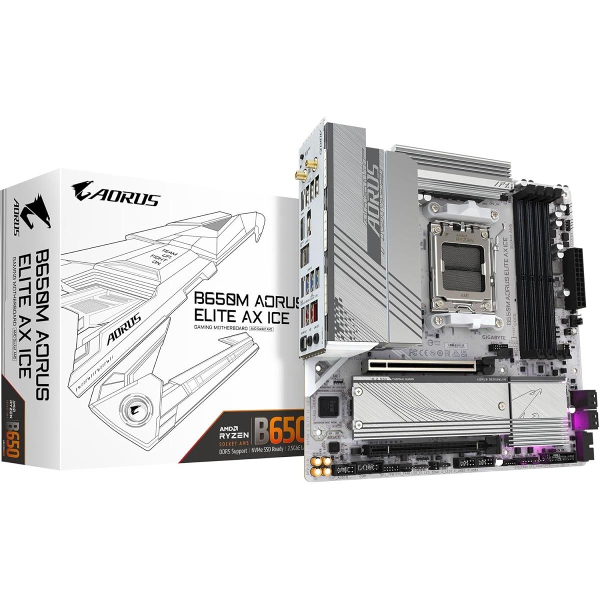 GIGABYTE B650M AORUS ELITE AX ICE (Wi-Fi 6E) AMD RYZEN 7000 Series AM5/DDR5/PCIe 4.0/2xM.2 - mATX Gaming MotherBoard