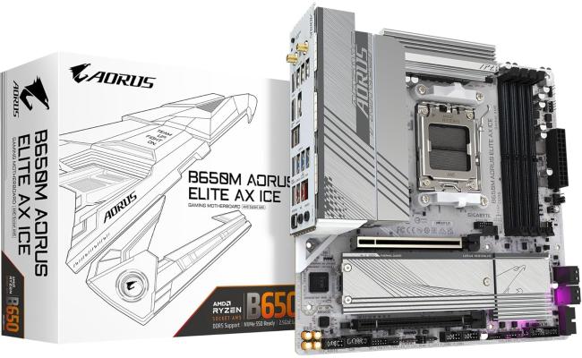 GIGABYTE B650M AORUS ELITE AX ICE (Wi-Fi 6E) AMD RYZEN 7000 Series AM5/DDR5/PCIe 4.0/2xM.2 - mATX Gaming MotherBoard