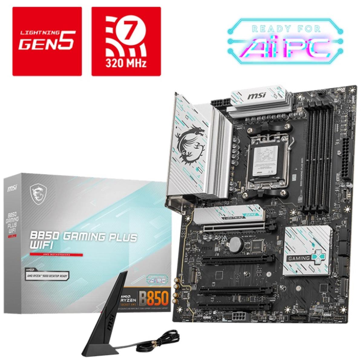 MSI B850 GAMING PLUS WIFI (Wi-Fi 7) AMD RYZEN 7000 8000 9000 Series AM5/DDR5/PCIe 5.0/3xM.2 - ATX Gaming MotherBoard