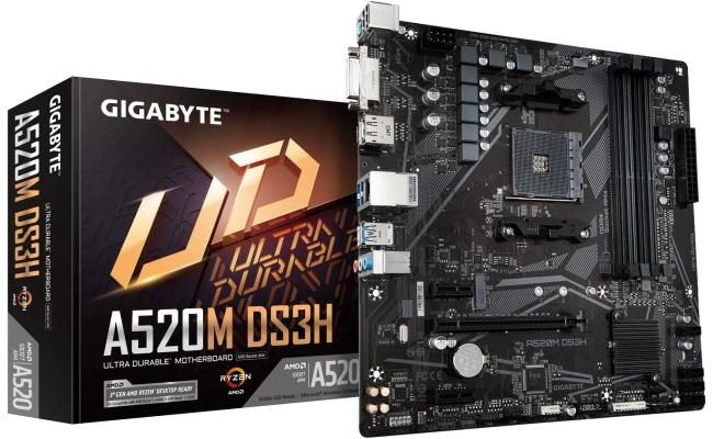 GIGABYTE A520M DS3H, AMD RYZEN Processors, AM4/DDR4/PCIe 3.0/1xM.2 - mATX MotherBoard