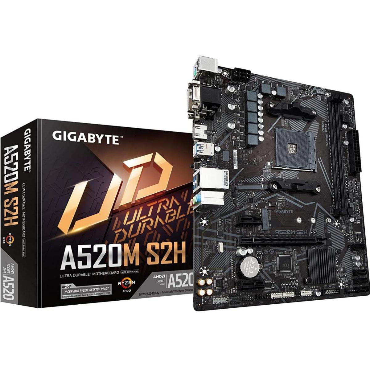 GIGABYTE A520M S2H, AMD RYZEN Processors, AM4/DDR4/PCIe 3.0/1xM.2 - mATX MotherBoard