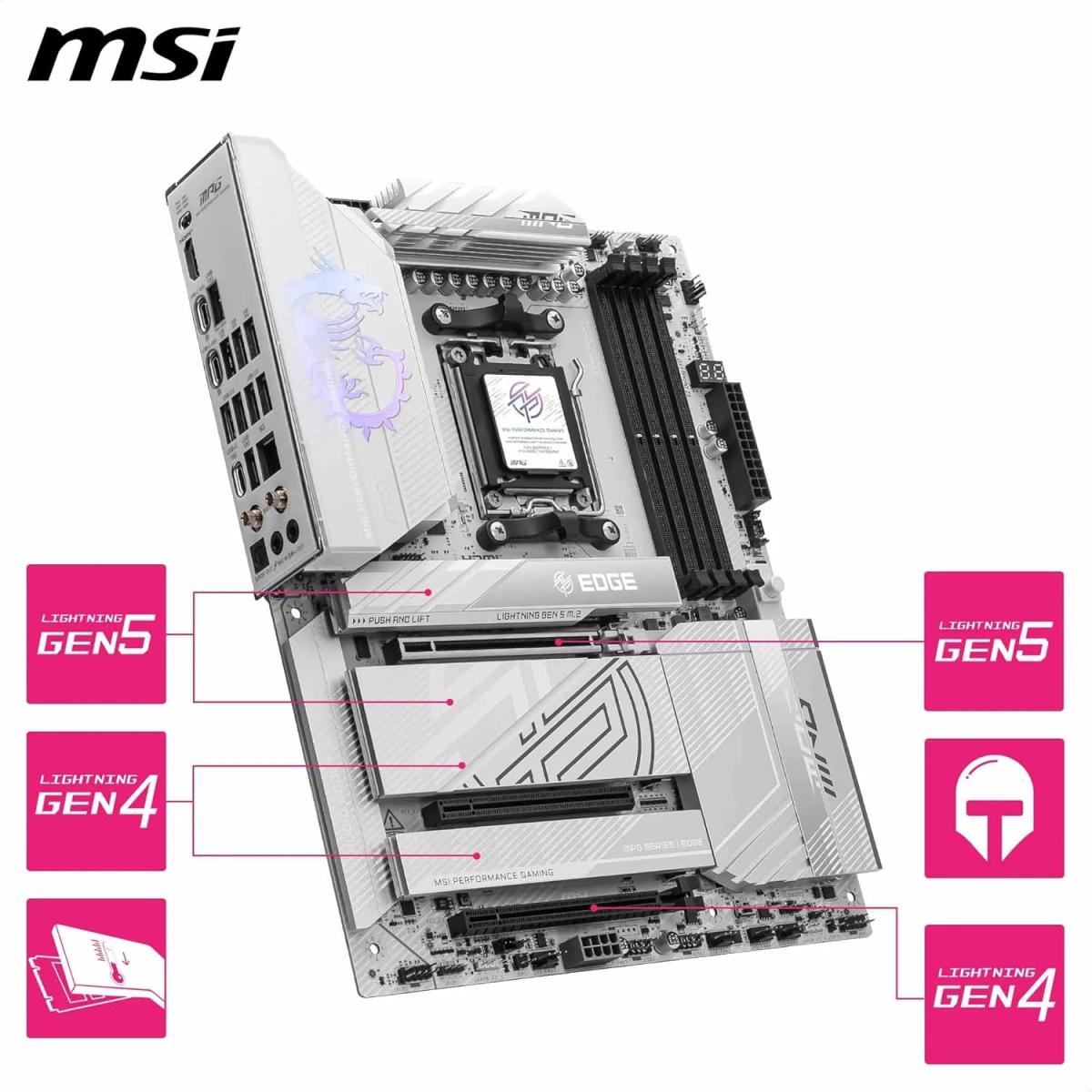 MSI MPG X870E EDGE TI WIFI (Wi-Fi 7) AMD RYZEN 7000 8000 9000 Series AM5/DDR5/PCIe 5.0/4xM.2 - ATX Gaming MotherBoard