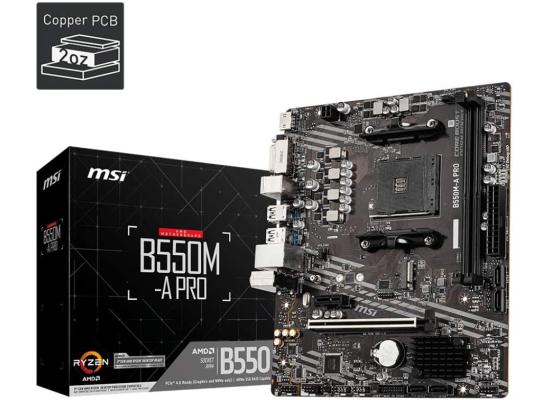MSI B550M-A PRO ProSeries Micro-ATX Motherboard AMD Ryzen, AM4, DDR4, PCIe 4.0, SATA 6Gb/s, M.2, USB 3.2 Gen 1