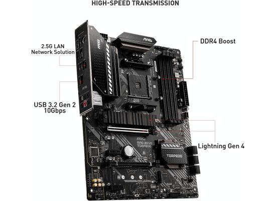 MSI MAG B550 Torpedo Gaming ATX Motherboard AMD AM4, DDR4, PCIe 4.0, SATA 6Gb/s, Dual M.2, USB 3.2 Gen