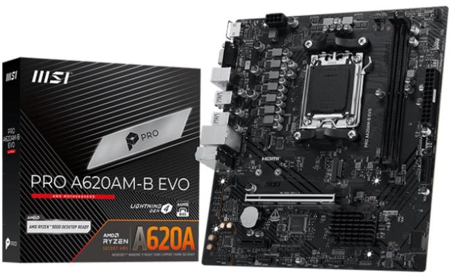 MSI PRO A620AM-B EVO AMD RYZEN 7000 8000 9000 Series AM5/DDR5/PCIe 4.0/1xM.2 - mATX MotherBoard