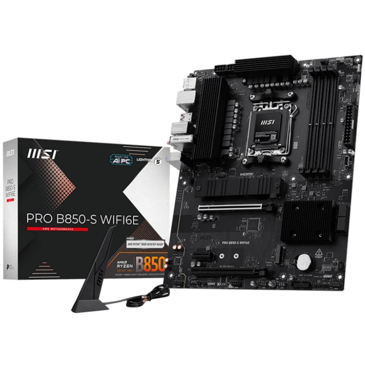 MSI PRO B850-S WIFI6E, AMD RYZEN 7000 8000 9000 Series AM5/DDR5/PCIe 5.0/2xM.2 - ATX Gaming MotherBoard