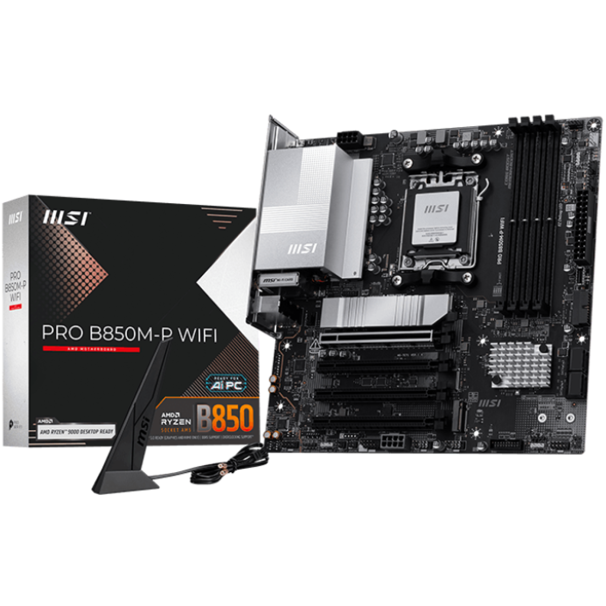 MSI PRO B850M-P WIFI (Wi-Fi 7) AMD RYZEN 7000 8000 9000 Series AM5/DDR5/PCIe 5.0/3xM.2 - mATX Gaming MotherBoard