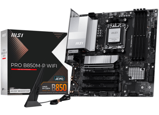 MSI PRO B850M-P WIFI (Wi-Fi 7) AMD RYZEN 7000 8000 9000 Series AM5/DDR5/PCIe 5.0/3xM.2 - mATX Gaming MotherBoard