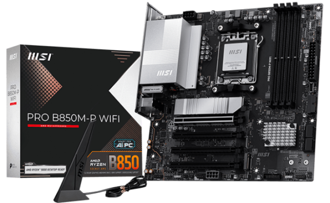 MSI PRO B850M-P WIFI (Wi-Fi 7) AMD RYZEN 7000 8000 9000 Series AM5/DDR5/PCIe 5.0/3xM.2 - mATX Gaming MotherBoard