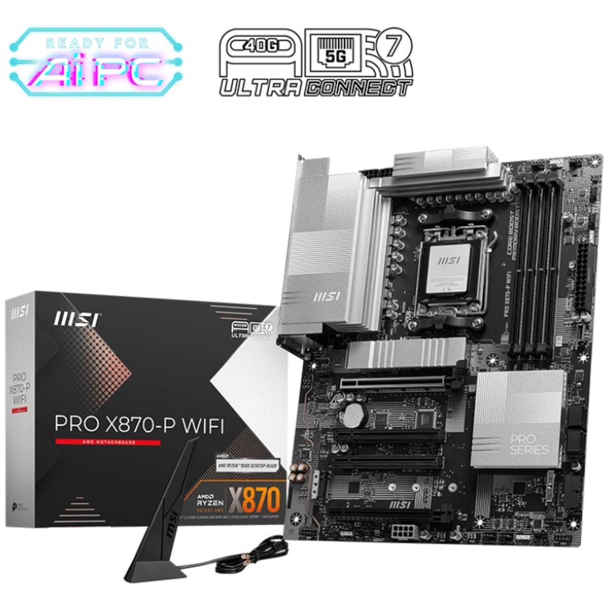 MSI PRO X870-P WIFI (Wi-Fi 7) AMD RYZEN 7000 8000 9000 Series AM5/DDR5/PCIe 5.0/3xM.2 - ATX Gaming MotherBoard