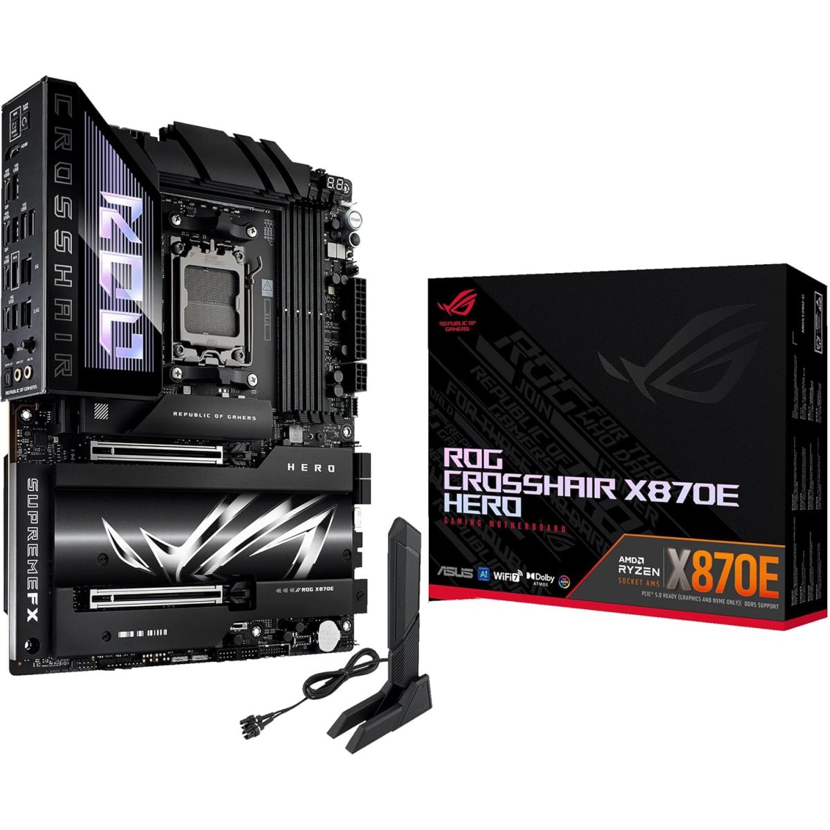 ASUS ROG CROSSHAIR X870E HERO WIFI (Wi-Fi 7) AMD RYZEN 7000 8000 9000 Series AM5/DDR5/PCIe 5.0/5xM.2 - ATX Gaming MotherBoard