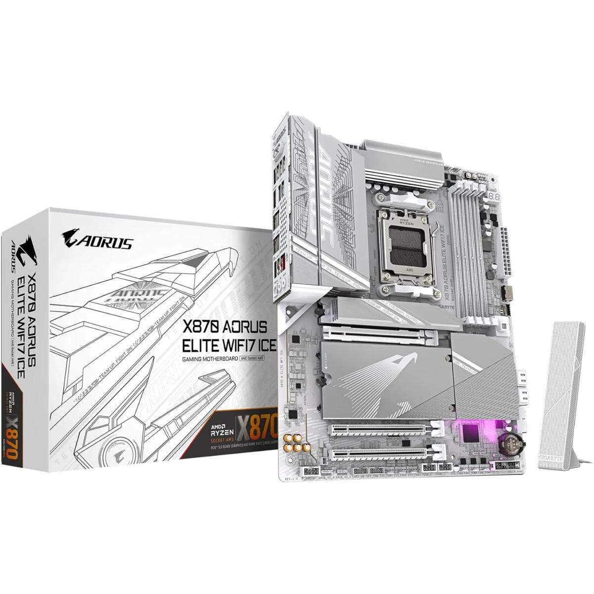 GIGABYTE X870 AORUS ELITE WIFI7 ICE AMD RYZEN 7000 8000 9000 Series AM5/DDR5/PCIe 5.0/4xM.2 - ATX Gaming MotherBoard