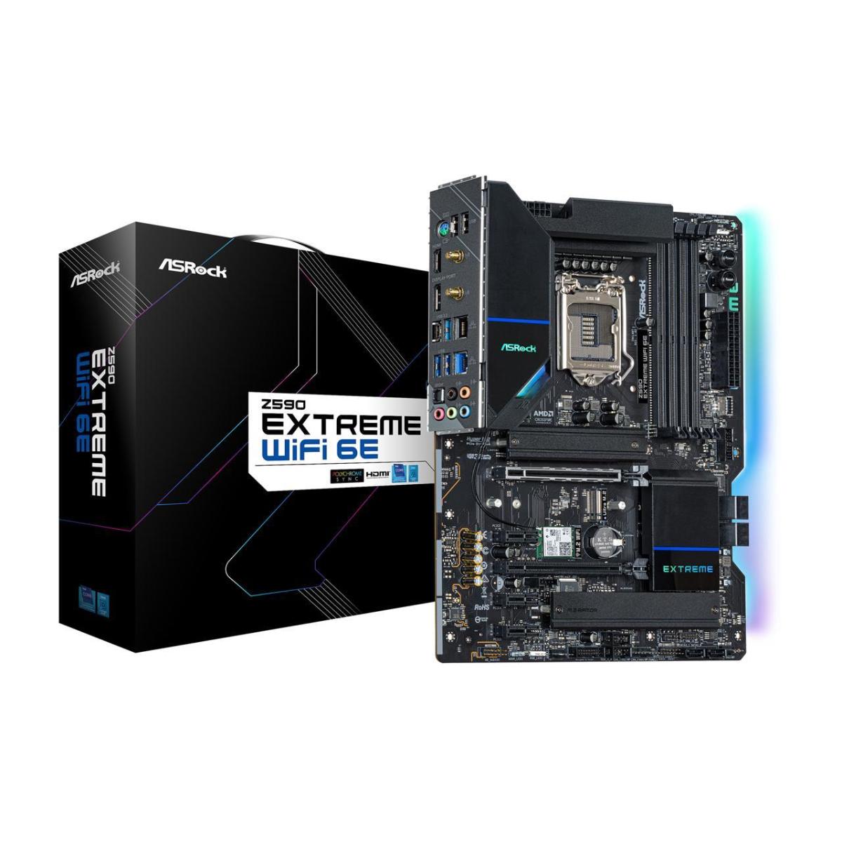 ASROCK Z590 EXTREM WIFI 6E LGA1200/ Intel Z590 GEN 4/ DDR4/ 6 SATA3/USB 3.2 Gen2/Intel® 802.11ax(WiFi 6E) + BT 5.2/7.1 CH HD Audio/ M.2/DisplayPort 1.4/ ATX Motherboard