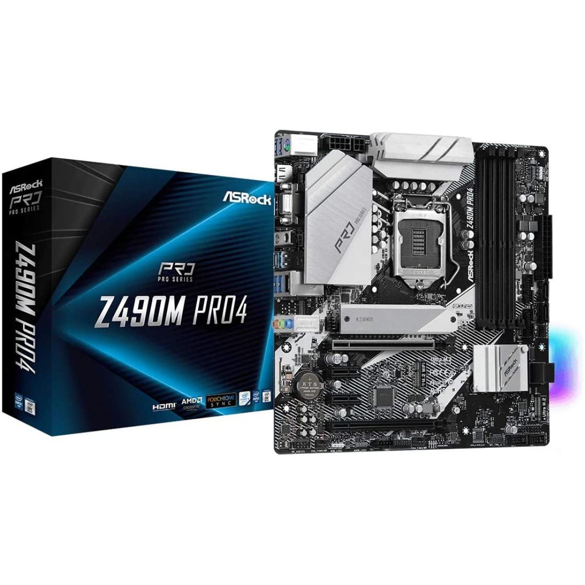 ASROCK Z490M Pro4 RGB M.2 10 Power Phase Design mATX Motherboard LGA 1200