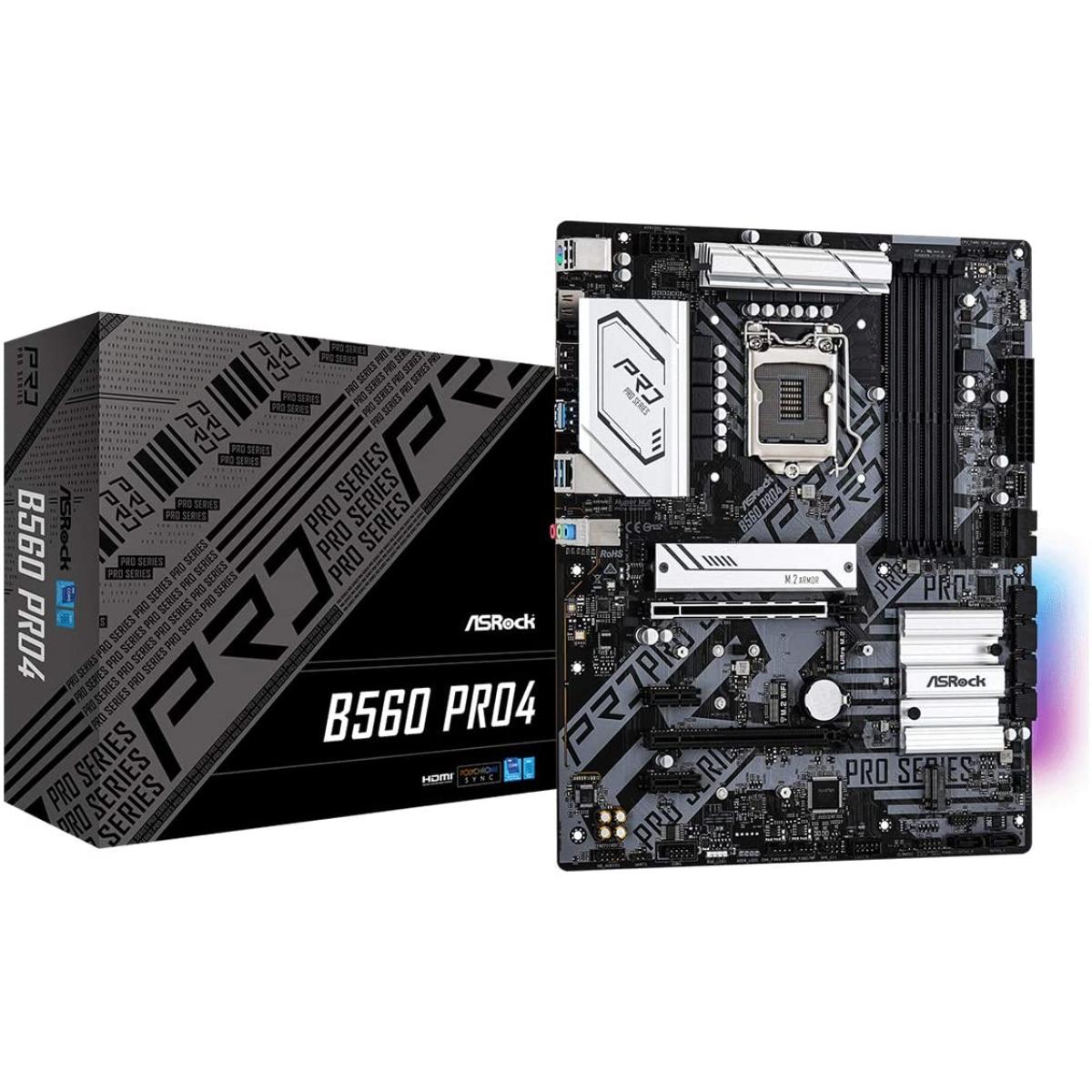 ASRock B560 Pro4 LGA 1200 Intel B560 GEN 4/ 6 SATA 6Gb/s/M.2 Support With Heatsink/7.1 Channels/DisplayPort 1.4/USB 3.2 Gen1 - ATX Motherboard