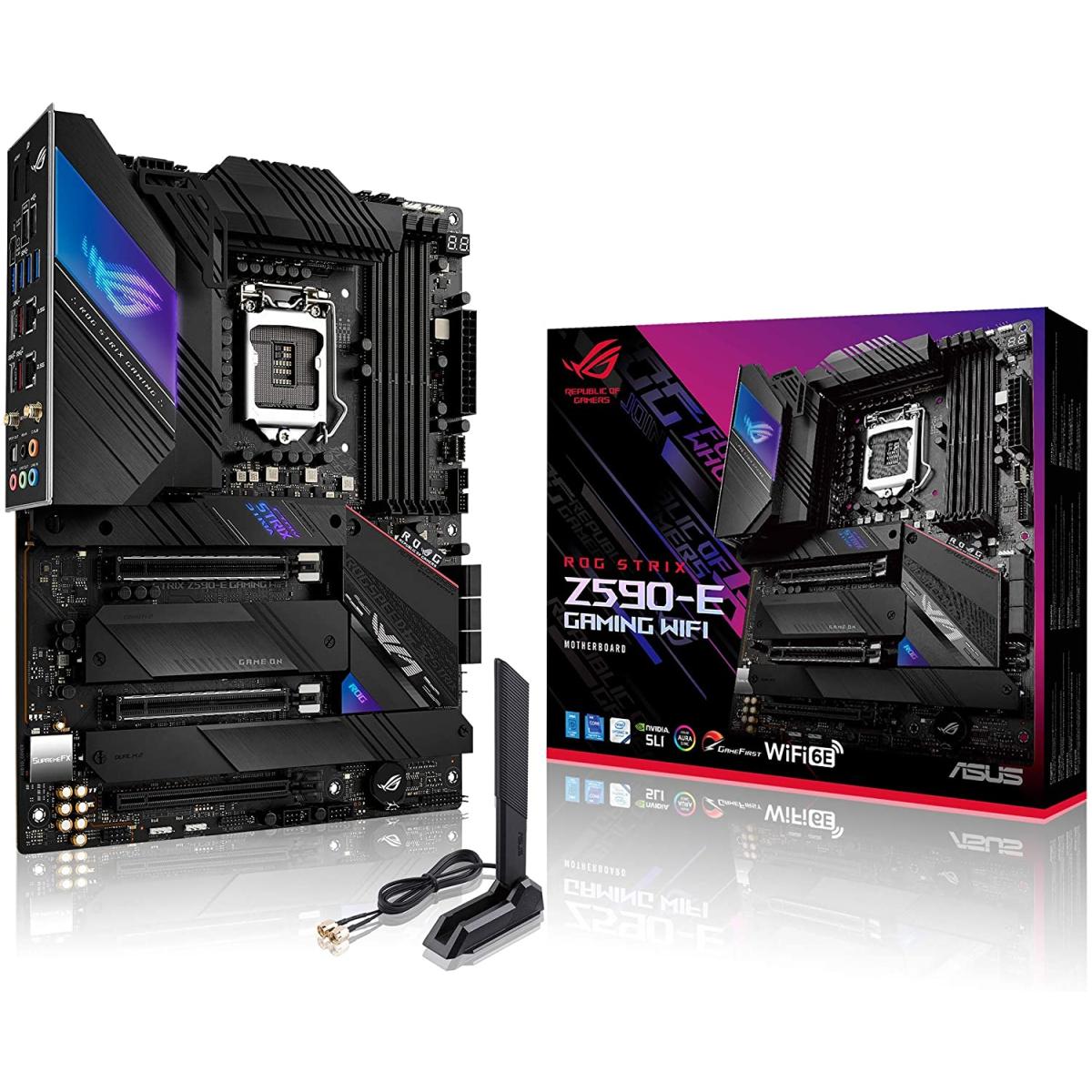 ASUS ROG STRIX Z590-E Gaming WiFi 6E + BT5.2 LGA 1200(Intel 11th/10th Gen) ATX Gaming Motherboard (PCIe 4.0, 14+2 Power Stages, DDR4 5333+, Dual Intel 2.5 Gb LAN,Thunderbolt 4, 4xM.2/NVMe SSD and Aura RGB)