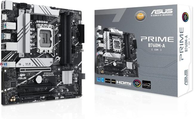 ASUS PRIME B760M-A-CSM, Intel 14th 13th 12th Series, LGA 1700/DDR5/PCIe 4.0/2xM.2 - mATX Gaming MotherBoard.