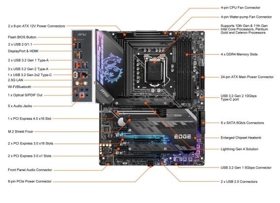 MSI Z590 GAMING EDGE WIFI LGA 1200 Intel Z590 11th & 10th Intel CPUs PCIe Gen 4.0 , SATA 6Gb/s ATX Motherboard
