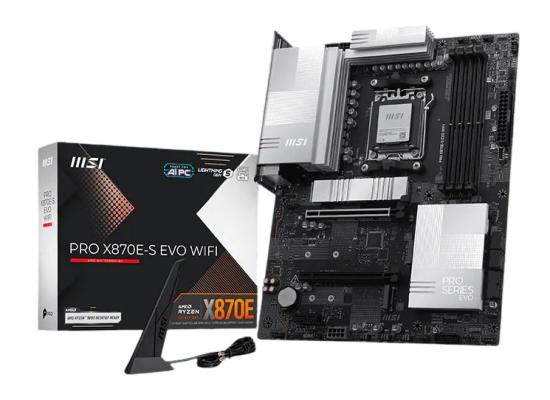 MSI PRO X870E-S EVO WIFI (Wi-Fi 7) AMD RYZEN 9000/ 8000/ 7000 Series AM5/DDR5/PCIe 5.0/3xM.2 - ATX Gaming MotherBoard