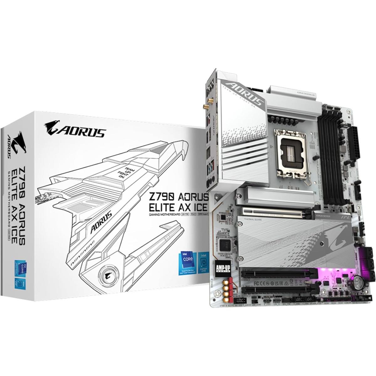 GIGABYTE Z790 AORUS ELITE AX ICE (Wi-Fi 6E), Intel 14th 13th 12th Series, LGA 1700/DDR5/PCIe 5.0/4xM.2 - ATX Gaming MotherBoard