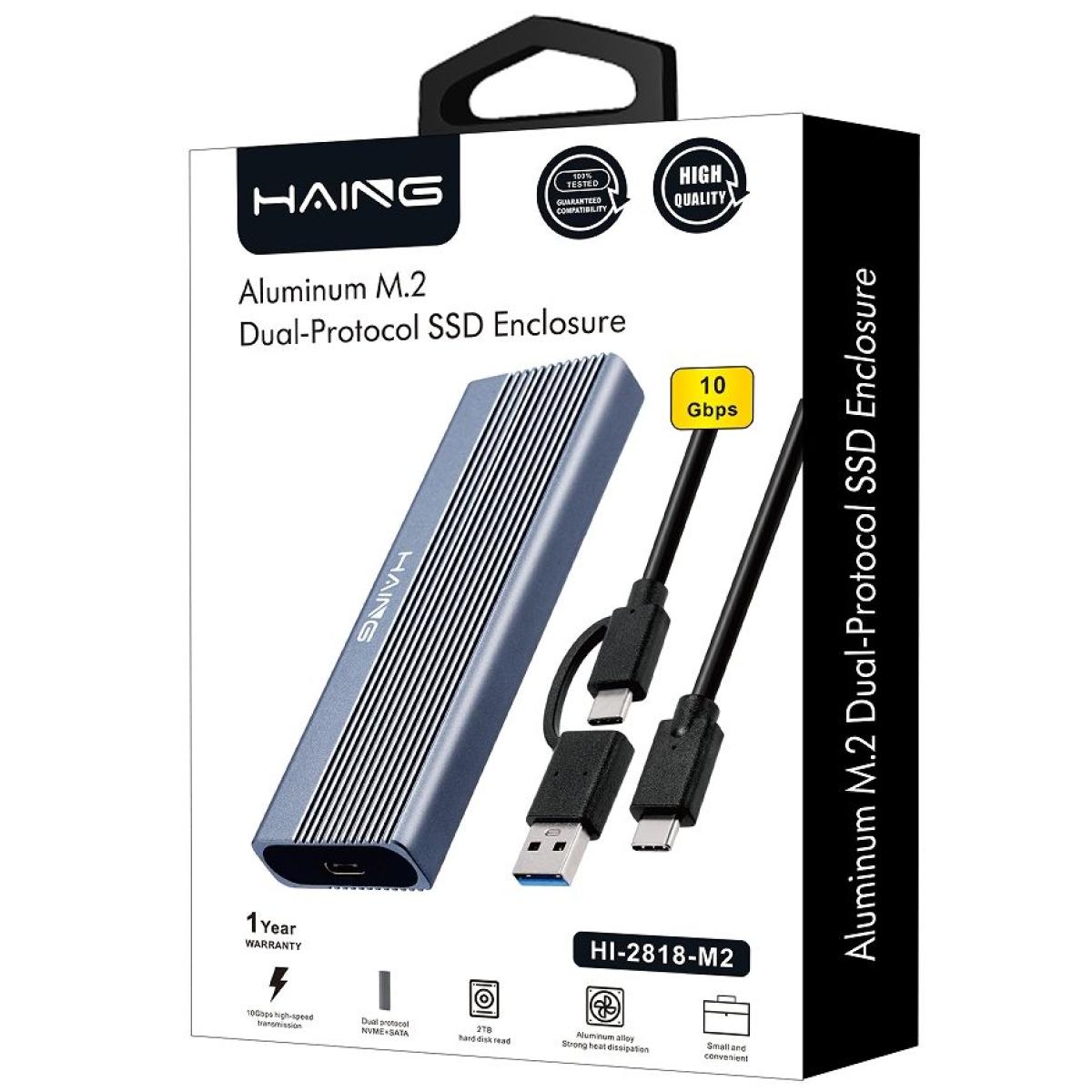 HAING Aluminum M.2 Dual-Protocol SSD Enclosure SKU: HI-2818-M2 Categories: Laptop Accessories, SSD Hard Disk, Storage Products