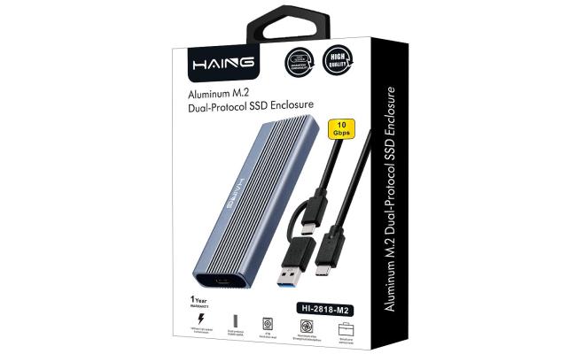 HAING Aluminum M.2 Dual-Protocol SSD Enclosure SKU: HI-2818-M2 Categories: Laptop Accessories, SSD Hard Disk, Storage Products