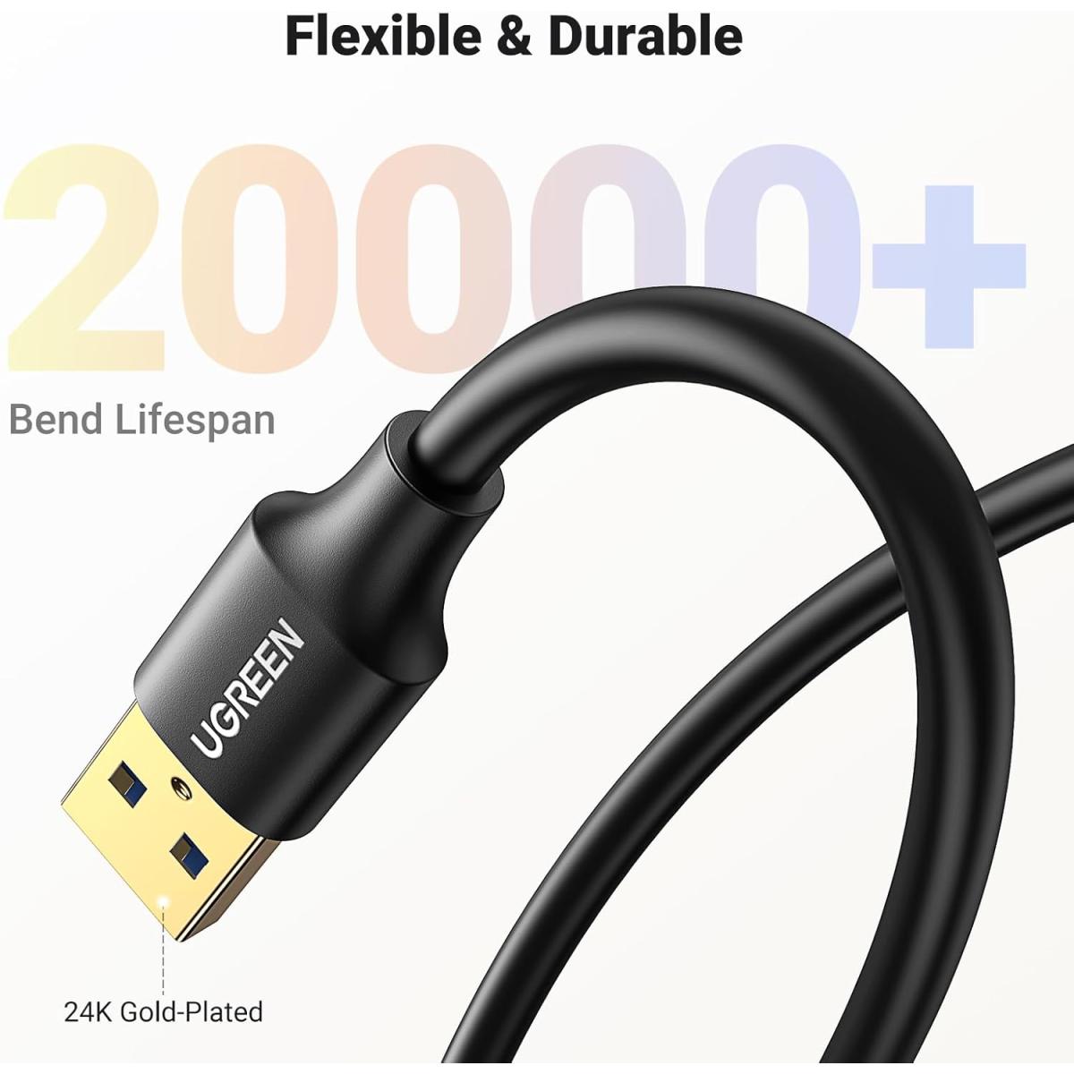 UGREEN USB Extender, USB 3.0 Male to Female Extension Cable USB Cable High Speed Data Transfer Compatible with Webcam, Gamepad, USB Keyboard, Mouse, Flash Drive, Hard Disk, 3M