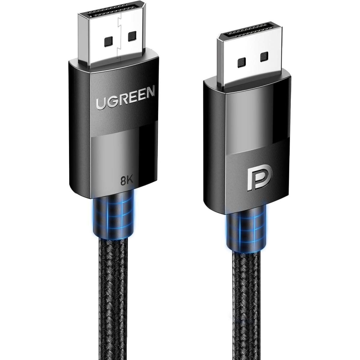UGREEN VESA Certified 8K DisplayPort Cable 6.6FT, DP 1.4 Display Port Cable Cord Support 8K@60Hz, 4K@240Hz, FreeSync, G-Sync, HDR, 32.4Gbps for HDTVs, Displays, Monitors, Graphics, PC