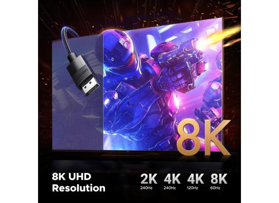 UGREEN VESA Certified 8K DisplayPort Cable 6.6FT, DP 1.4 Display Port Cable Cord Support 8K@60Hz, 4K@240Hz, FreeSync, G-Sync, HDR, 32.4Gbps for HDTVs, Displays, Monitors, Graphics, PC