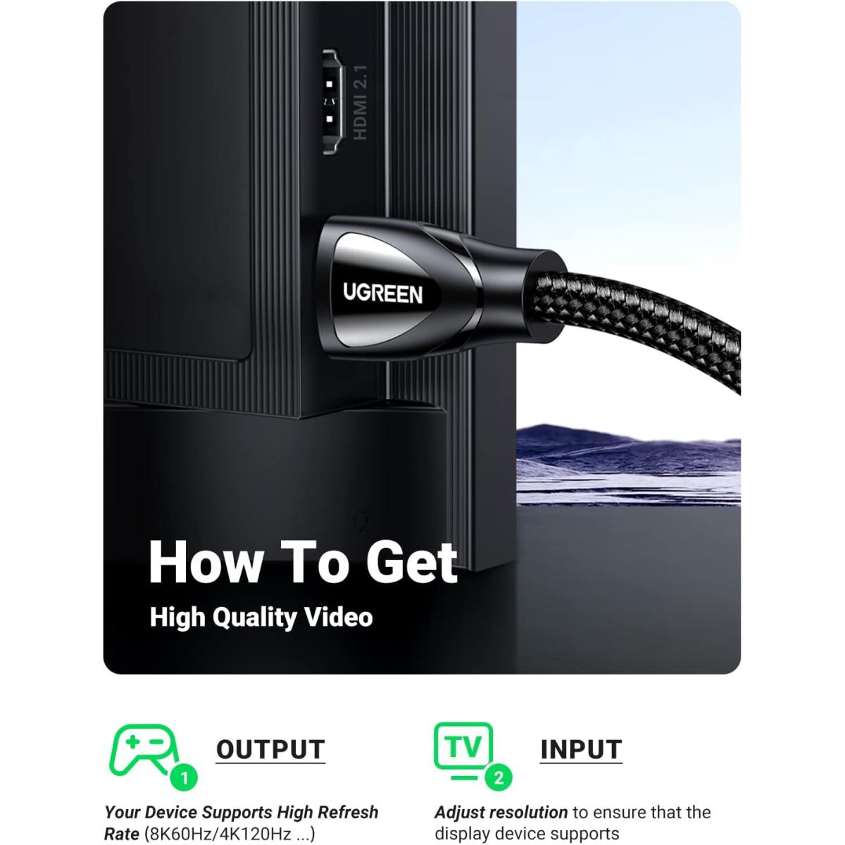 UGREEN 8K HDMI Cable 2.1 10FT, 48Gbps Ultra High Speed Braided HDMI Cord 10K 8K@60Hz 4K@240Hz, eARC HDR10 HDCP 2.2&2.3, HDMI Cable Compatible with PS5/Xbox Series X/Roku TV/HDTV/Blu-ray