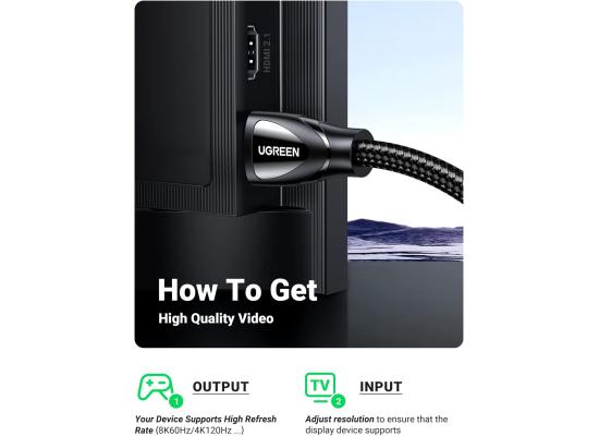 UGREEN 8K HDMI Cable 2.1 10FT, 48Gbps Ultra High Speed Braided HDMI Cord 10K 8K@60Hz 4K@240Hz, eARC HDR10 HDCP 2.2&2.3, HDMI Cable Compatible with PS5/Xbox Series X/Roku TV/HDTV/Blu-ray
