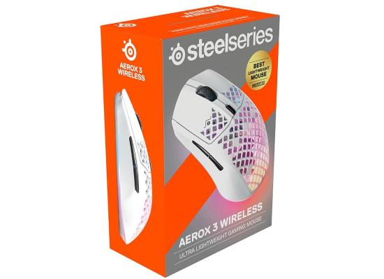 SteelSeries Aerox 3 Wireless (2.4GHz/Bluetooth) (Snow) TrueMove Air Optical Sensor Holey RGB Gaming Mouse, 18000 DPI, Ultra-lightweight, Water Resistant Design 