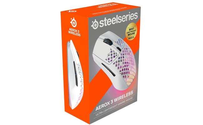 SteelSeries Aerox 3 Wireless (2.4GHz/Bluetooth) (Snow) TrueMove Air Optical Sensor Holey RGB Gaming Mouse, 18000 DPI, Ultra-lightweight, Water Resistant Design