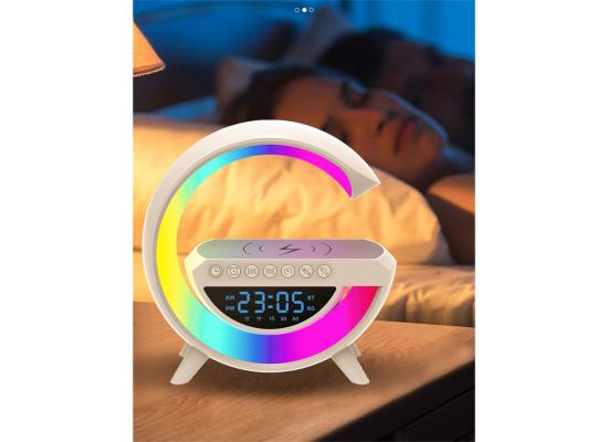 LED Wireless Charging Speaker (BT-3401), Compact Size & Modern Design Portable Bluetooth Speaker (LED, AUX, USB, SD Card), FM radio, Clock, Alarm Clock, 7 Colors Led