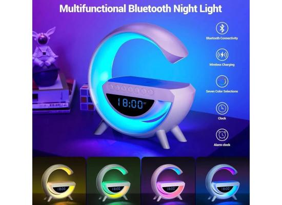 LED Wireless Charging Speaker (BT-3401), Compact Size & Modern Design Portable Bluetooth Speaker (LED, AUX, USB, SD Card), FM radio, Clock, Alarm Clock, 7 Colors Led