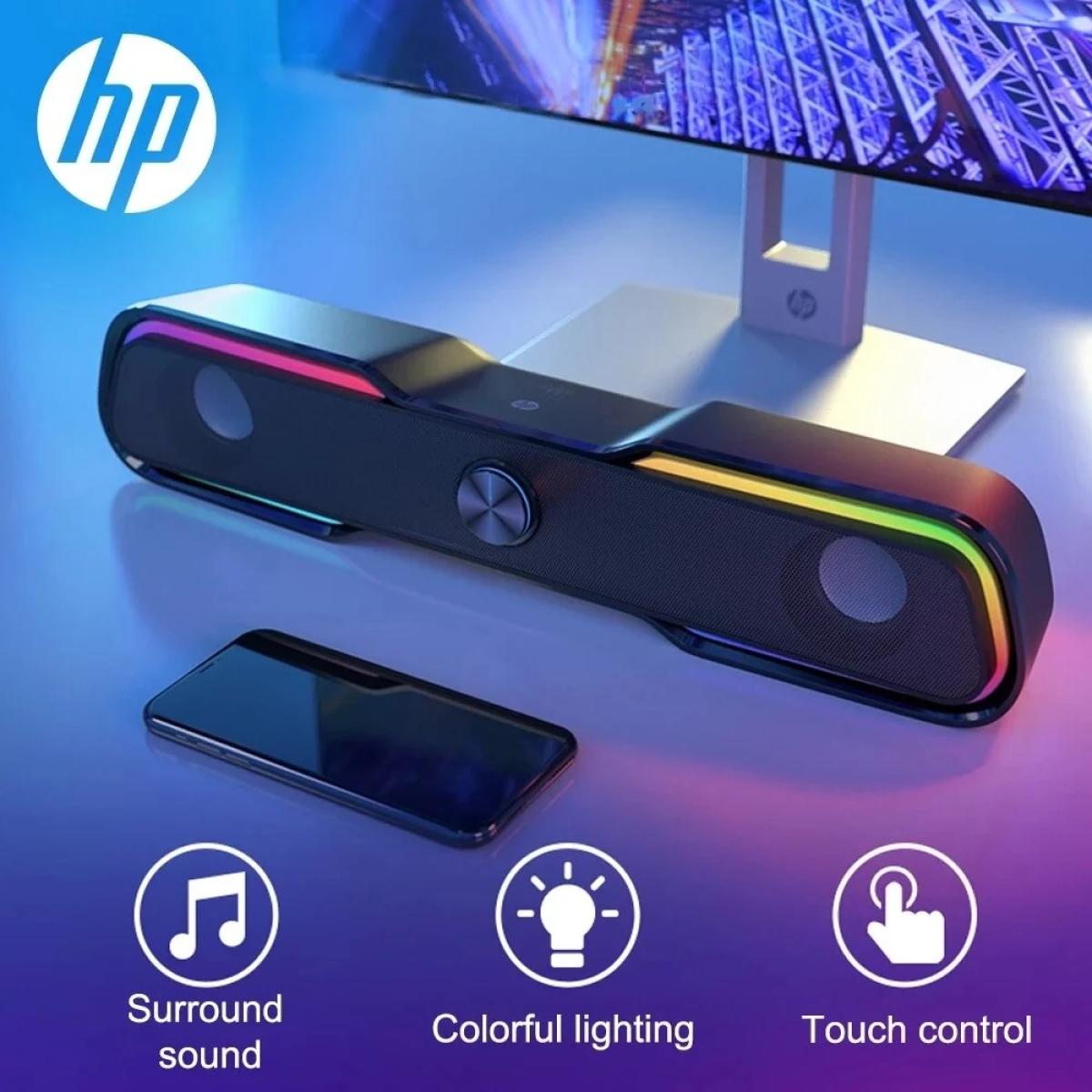 HP DHE-6002S Wired RGB Speaker Sound Bar, Easy volume controls, Touch-Controlled, 3.5mm AUX Connection, Surround Sound, 6 Watts