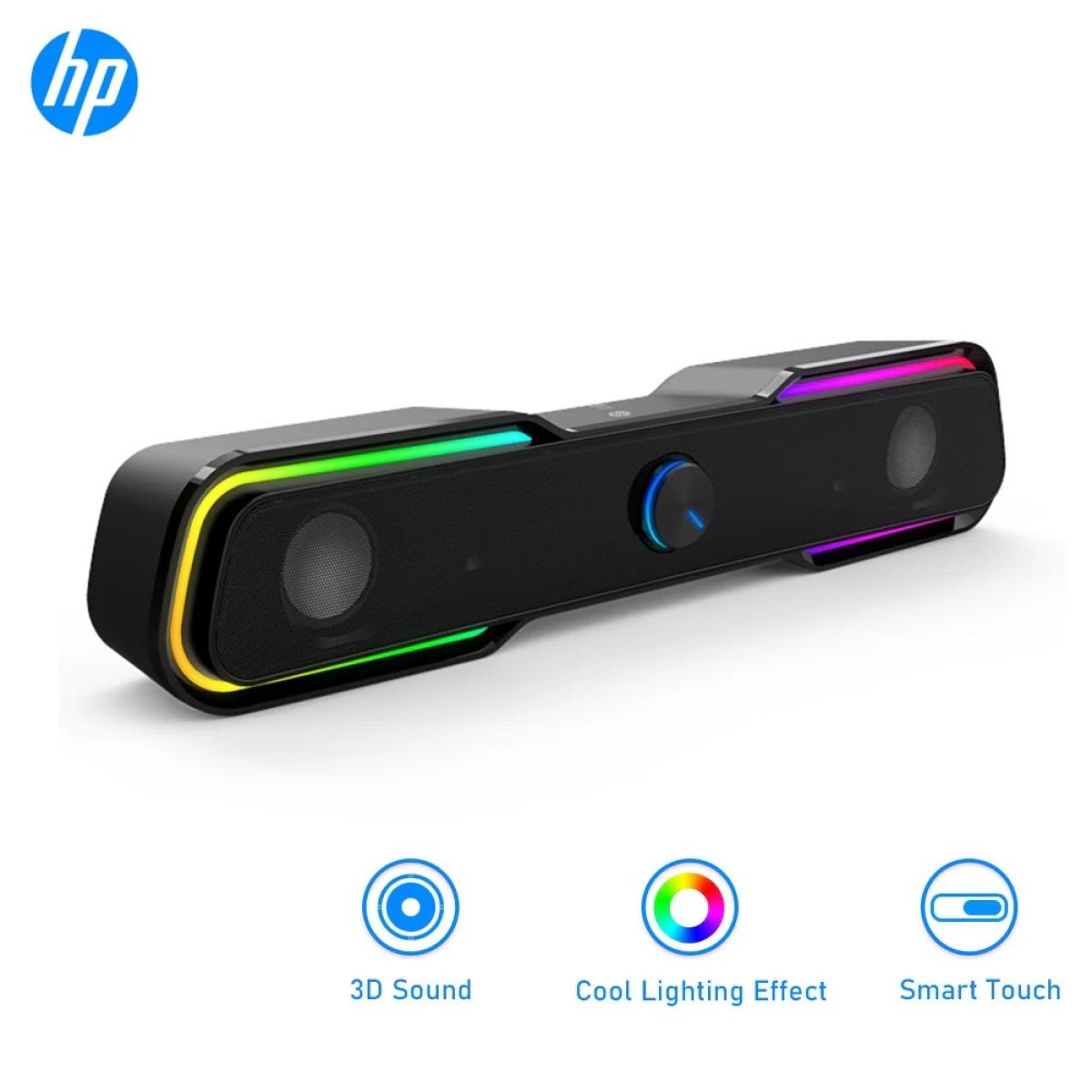 HP DHE-6002S Wired RGB Speaker Sound Bar, Easy volume controls, Touch-Controlled, 3.5mm AUX Connection, Surround Sound, 6 Watts