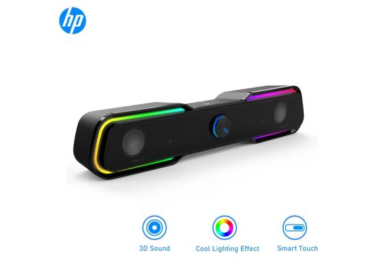 HP DHE-6002S Wired RGB Speaker Sound Bar, Easy volume controls, Touch-Controlled, 3.5mm AUX Connection, Surround Sound, 6 Watts