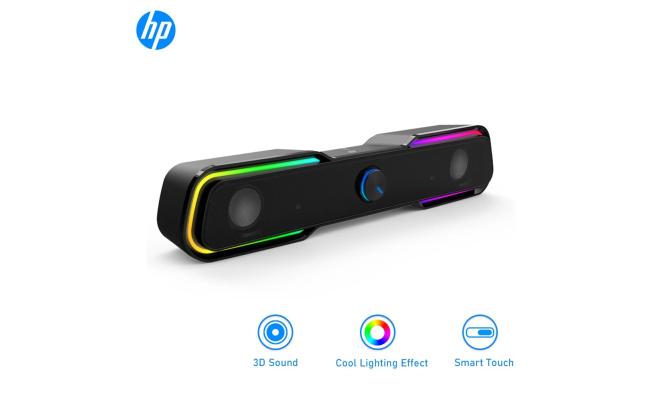 HP DHE-6002S Wired RGB Speaker Sound Bar, Easy volume controls, Touch-Controlled, 3.5mm AUX Connection, Surround Sound, 6 Watts