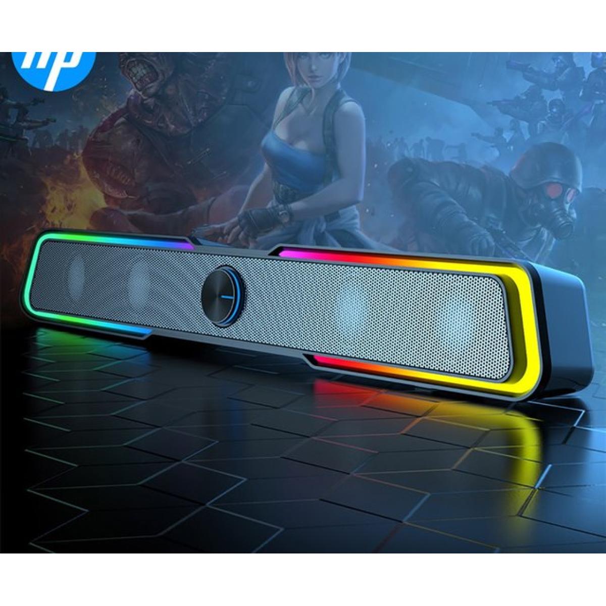 HP DHE-6002S Wired RGB Speaker Sound Bar, Easy volume controls, Touch-Controlled, 3.5mm AUX Connection, Surround Sound, 6 Watts