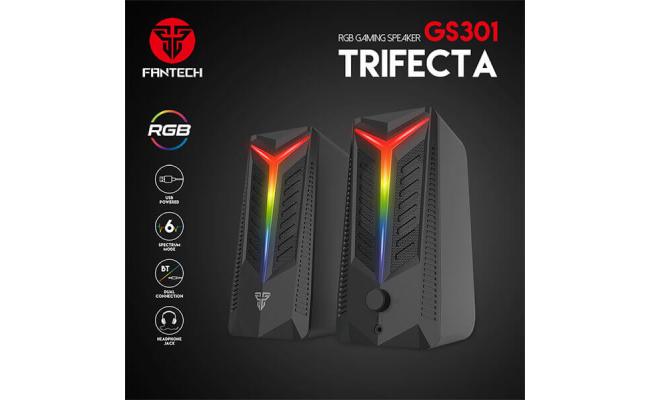 Fantech GS301 Trifecta RGB Dual Mode Connection (Wired & Bluetooth 5.0) Gaming Speaker, 10w Total Power, Easy Control, Smart RGB Switch Touchpad & Switch Between AUX & BT, 3.5mm Headphone Jack Support