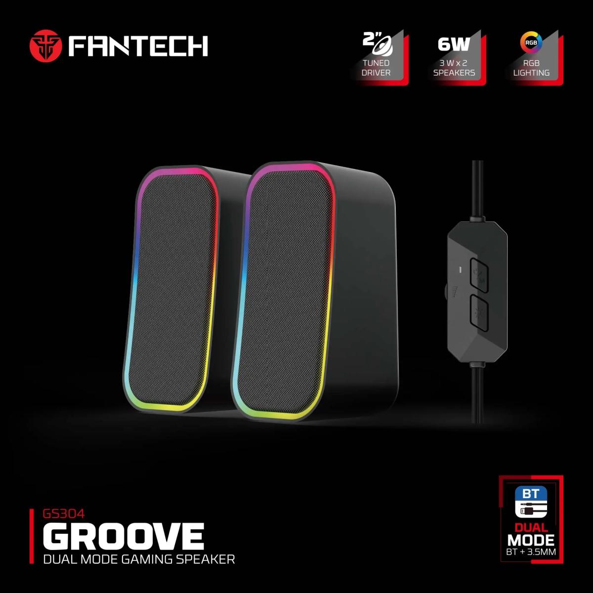 Fantech GS304 Groove Dual Mode (Wired Usb+3.5mm /Bluetooth 5.3) 6W Gaming Speaker w/ RGB lighting - Black