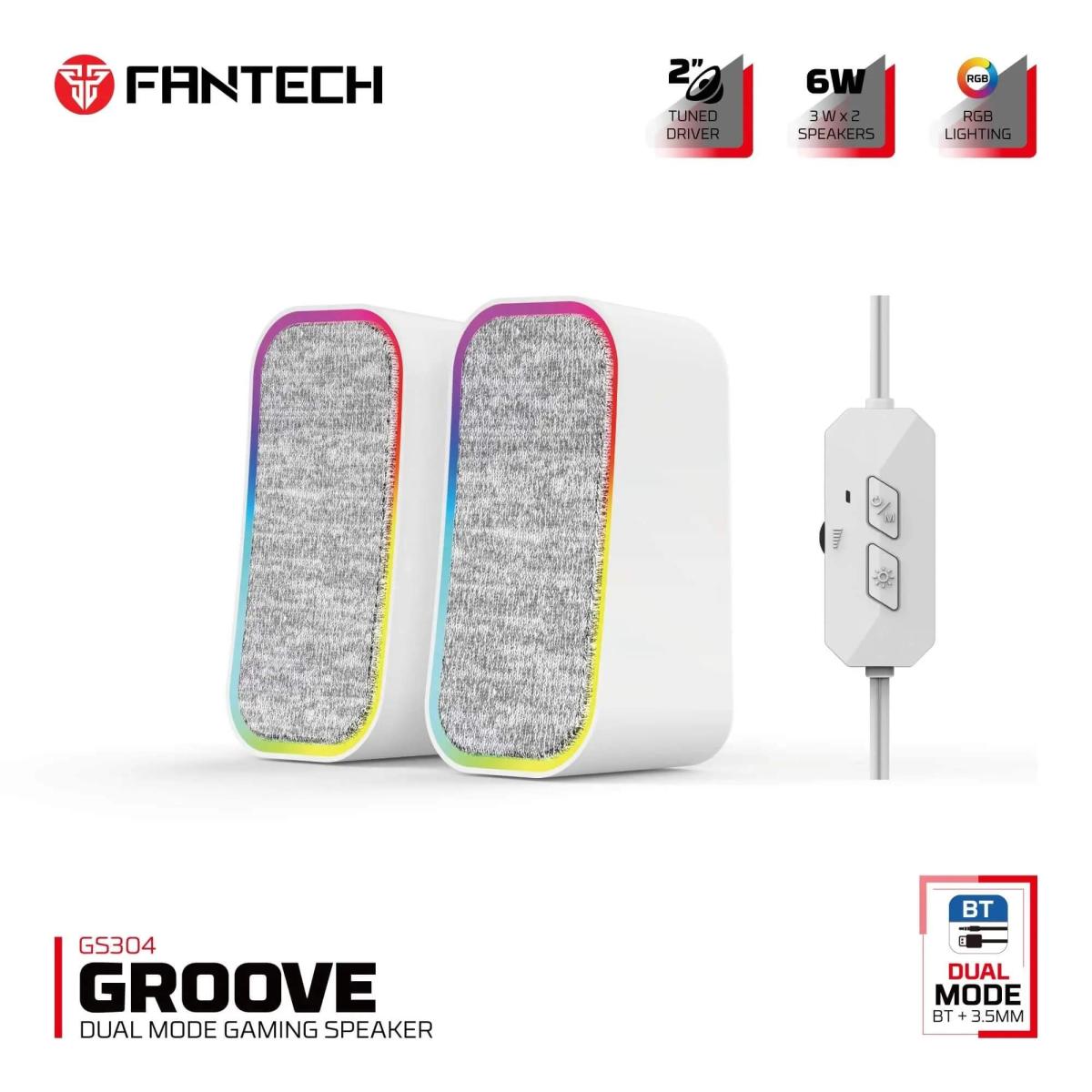 Fantech GS304 Groove Dual Mode (Wired Usb+3.5mm /Bluetooth 5.3)6W Gaming Speaker w/ RGB lighting - White