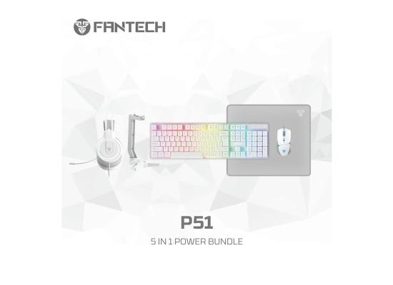 FANTECH P51 Power Bundle 5 IN 1 Gaming Set Combo Black Wired (Keyboard + Mouse + Headset + Mouse Pad+ Headset Stand) - White