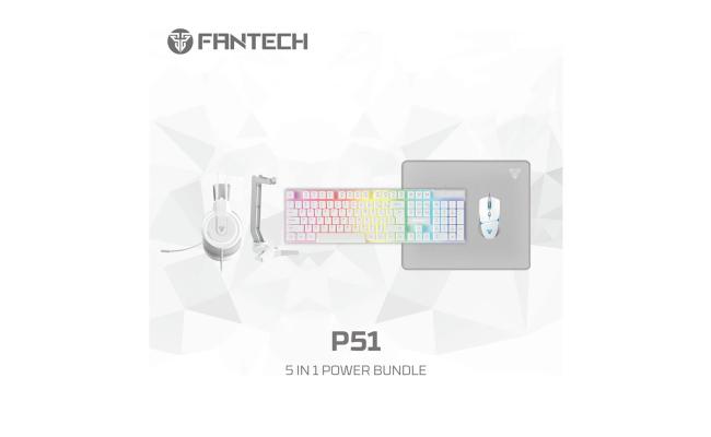 FANTECH P51 Power Bundle 5 IN 1 Gaming Set Combo Black Wired (Keyboard + Mouse + Headset + Mouse Pad+ Headset Stand) - White