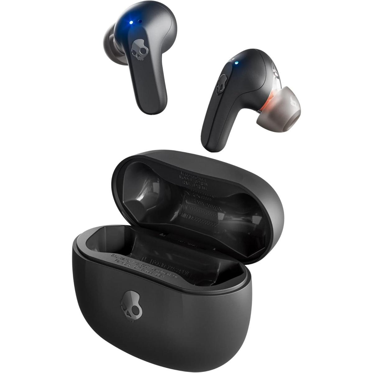 Skullcandy Rail Wireless (Bluetooth 5.2) In-Ear Earbuds w/ Microphone, Rich, Clear Audio, 42 Hours Total Battery + Rapid Charge Case, Water & Dust Resistant, Hands-Free Voice Control - Black