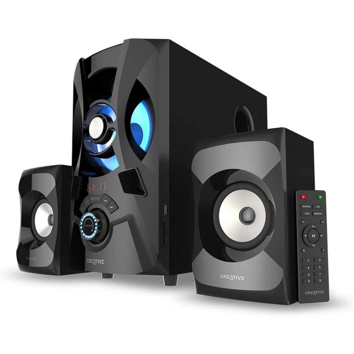Creative SBS E2900 2.1 (Bluetooth 5.0, FM Radio , SD card & USB flash w/ Built-in MP3 player via plug-and-play, 3.5 mm AUX-in port) Desktop Speakers w/ Remote Control For PCs and Laptops
