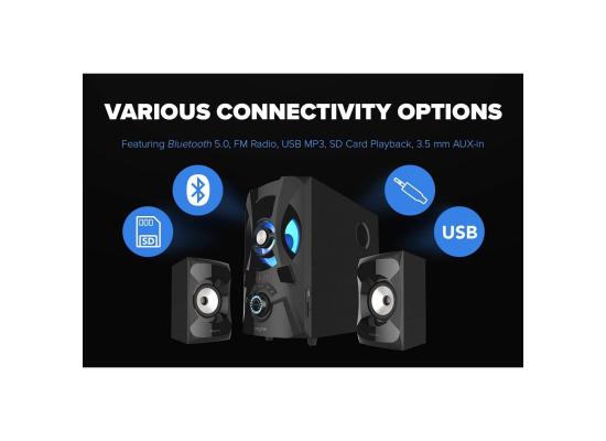 Creative SBS E2900 2.1 (Bluetooth 5.0, FM Radio , SD card & USB flash w/ Built-in MP3 player via plug-and-play, 3.5 mm AUX-in port) Desktop Speakers w/ Remote Control For PCs and Laptops